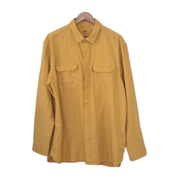 Levi's Relaxed Fit Shirt Mens L Mustard Yellow LS Cotton Buttons Pockets Western - Picture 1 of 16
